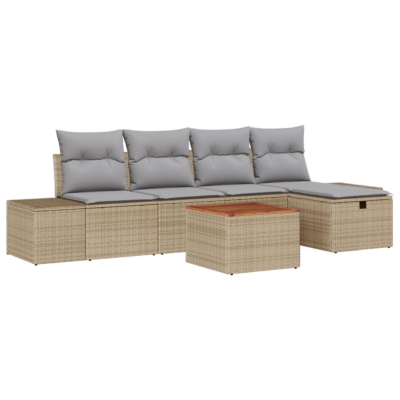 Tuin Sofa Set Set Van 6 Beige, Grijs Riet, Polyester Wit