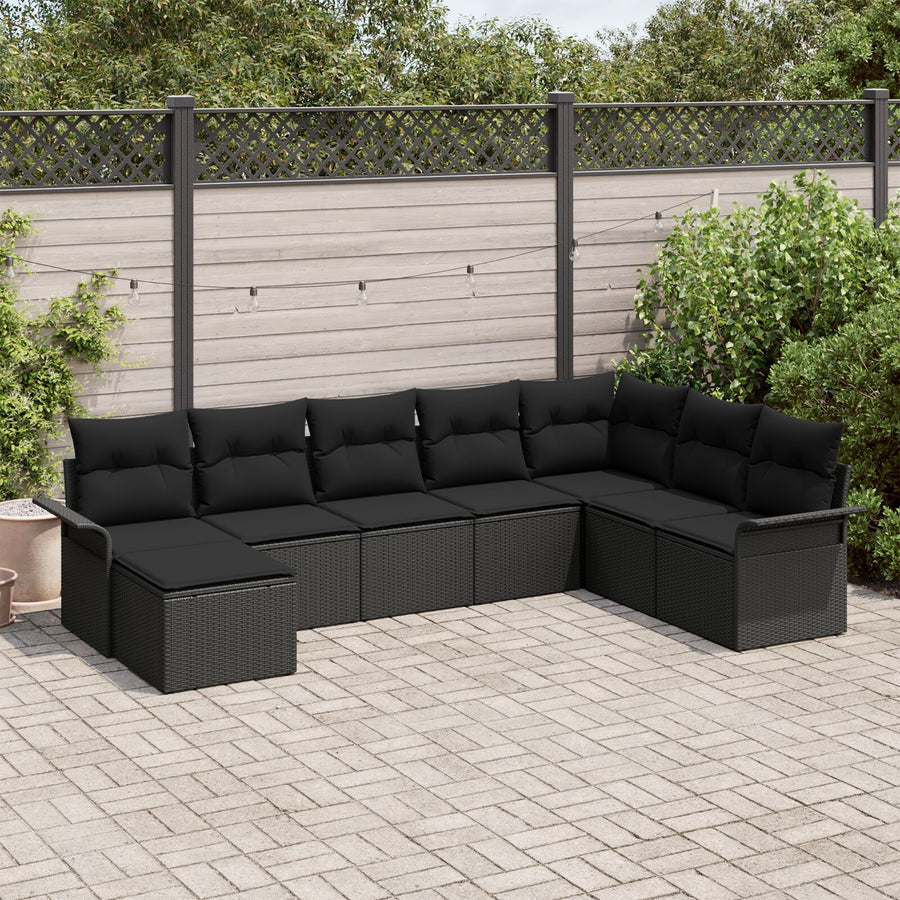 8-Delige Tuinsofa Set Met Kussens Zwart Poly Rattan