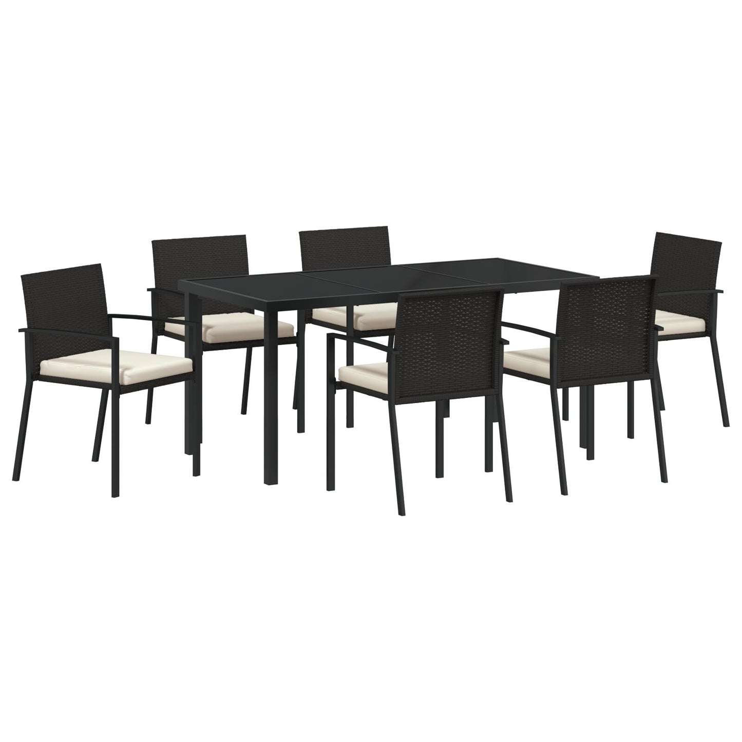7-Delige Tuin Eetset Zwart Poly Rattan