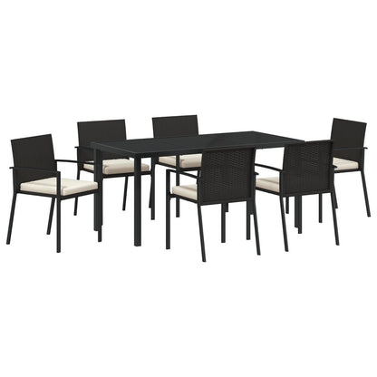 7-Delige Tuin Eetset Zwart Poly Rattan