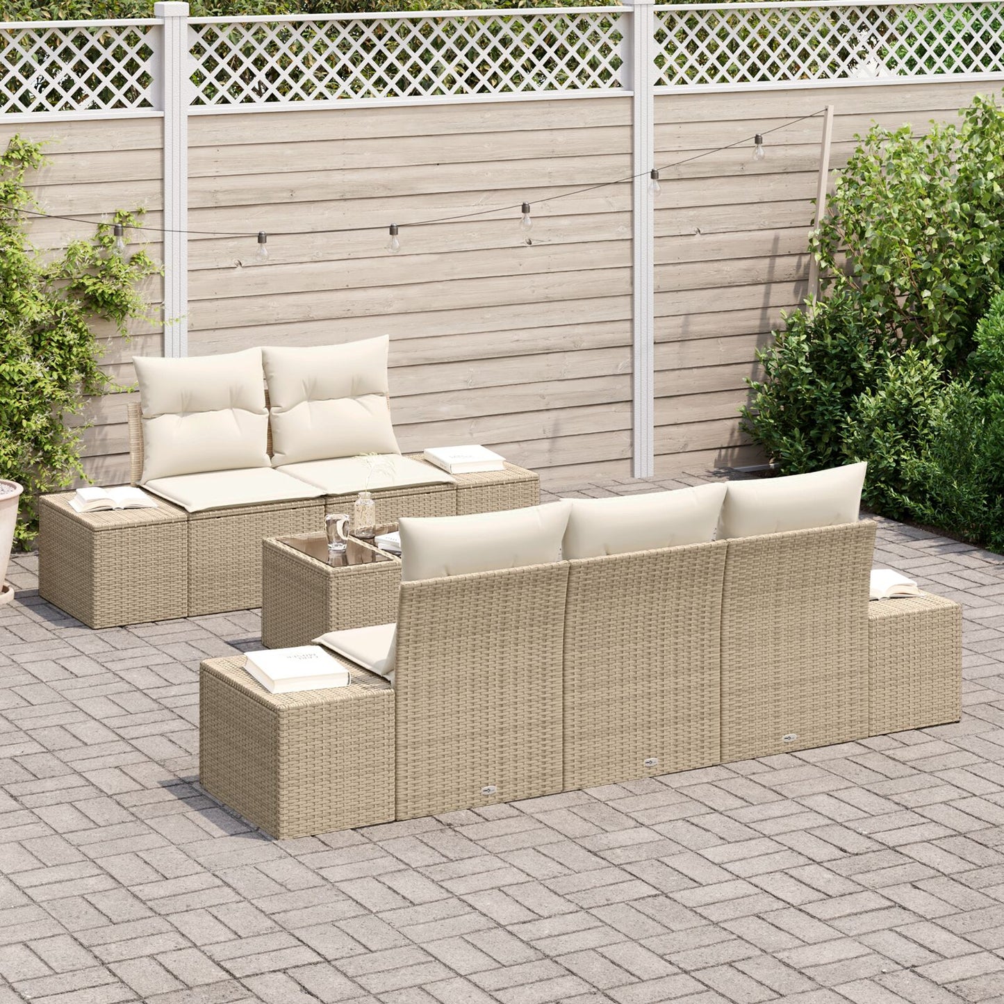 6-Delige Tuin Sofa Set Met Kussens Beige Poly Rattan