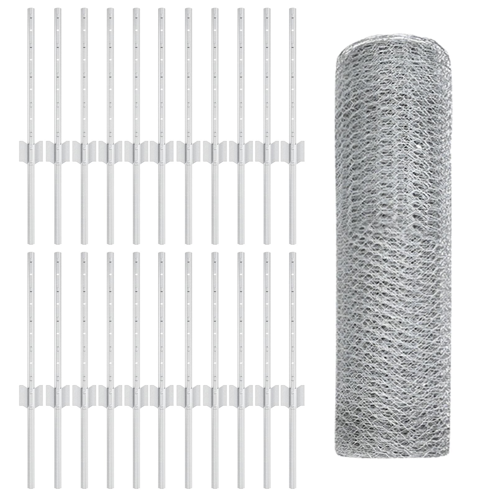 Hekposten 11 Stuks U-Kanaal 40 Cm Gegalvaniseerd Staal,  Zeshoekig Hek 0.4X50 M Gegalvaniseerd Staal