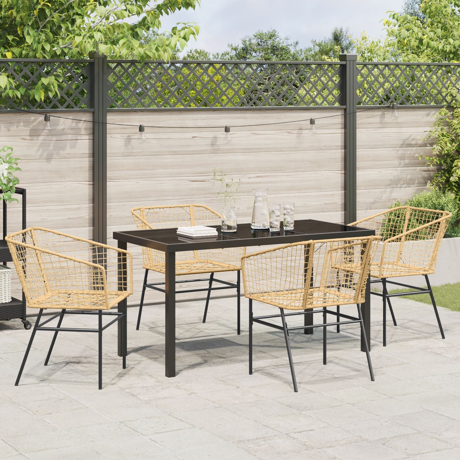 5 Delige Tuin Eet Set Bruin Poly Rattan