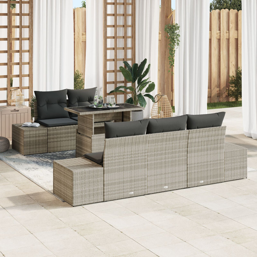 Tuin Sofa Set Set Van 6 Beige Rattan En Polyester Tuin Sofa Set