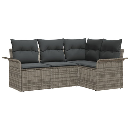 Tuin Sofa Set Set Van 4 Grijs Polyester Kussens En Rattan Basis