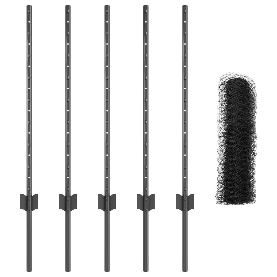 Fence Posts 5 pcs U-Channel Grijs 80 cm Staal, vidaXL Hexagon Fence Grijs 0.8x10 m Staal