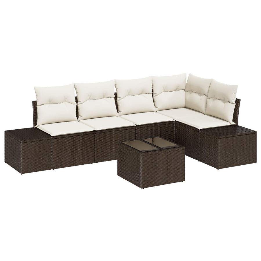 5-Delige Tuin Sofa Set Met Kussens Grijs Poly Rattan Bruin en wit met tafel