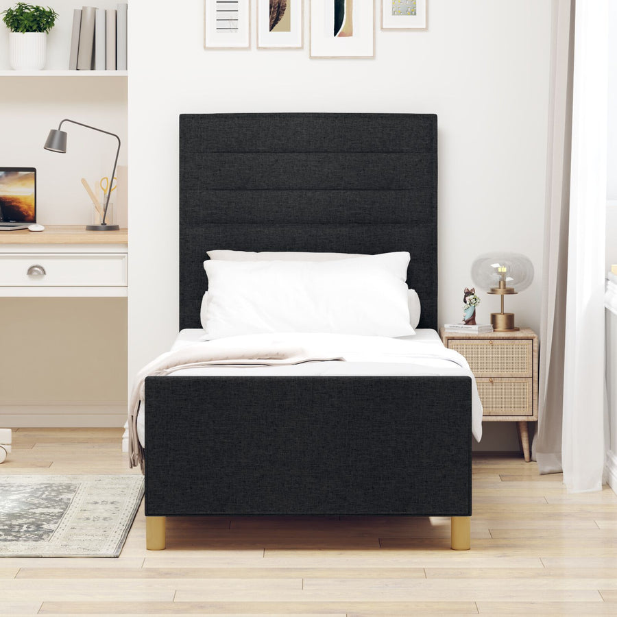 Bedframe Zwart 90X200 Cm Stof Crème