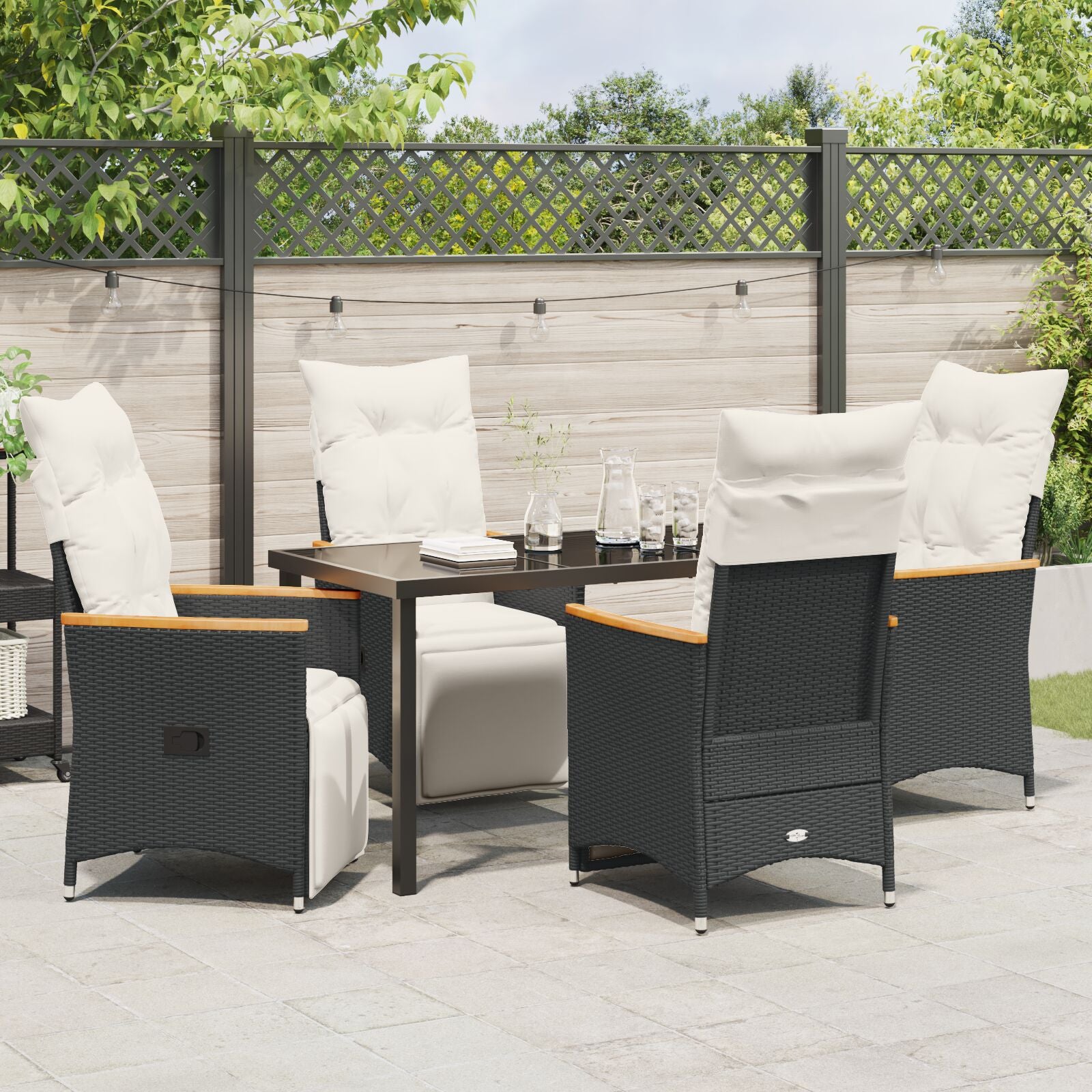 5-Delig Tuin Eetset Met Kussens Zwart Poly Rattan