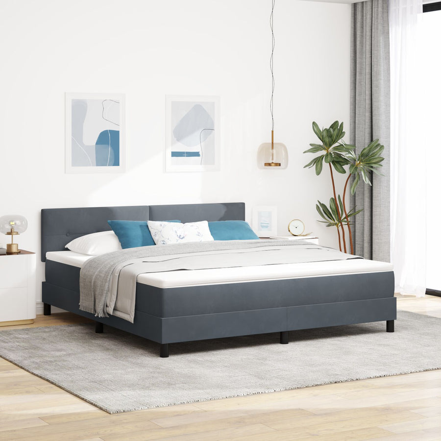 Boxspring Bed Met Matras Donkergrijs Super King Fluweel Blauw