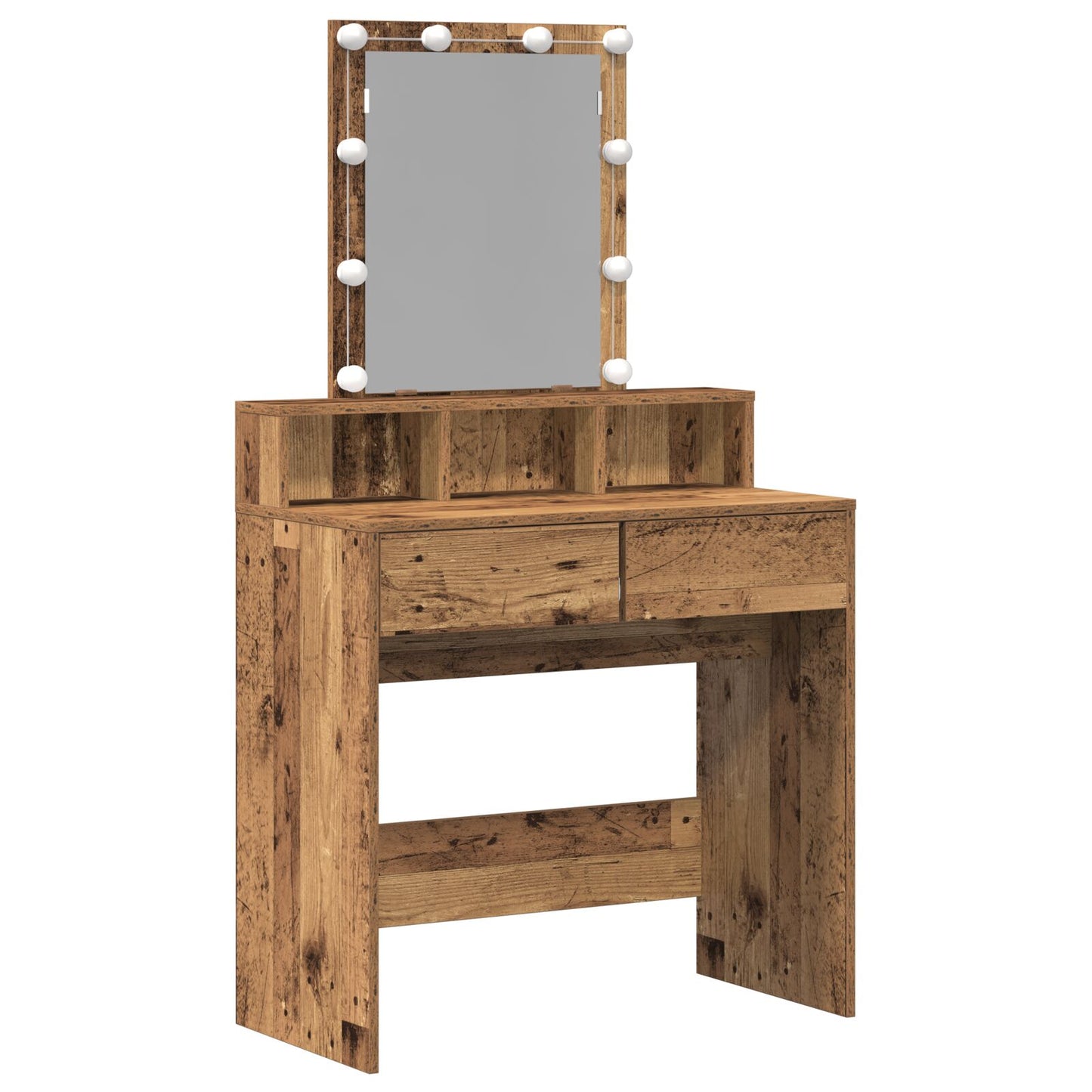 Kaptafel Met Spiegel & Led Verlichting Oud Hout Geengineerd Hout