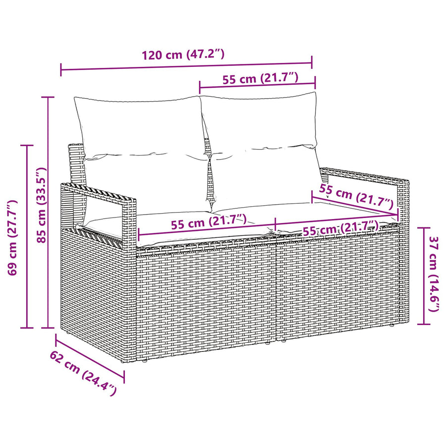 2-Zits Tuin Sofa Met Kussens Poly Rattan Zwart zonder opbergruimte