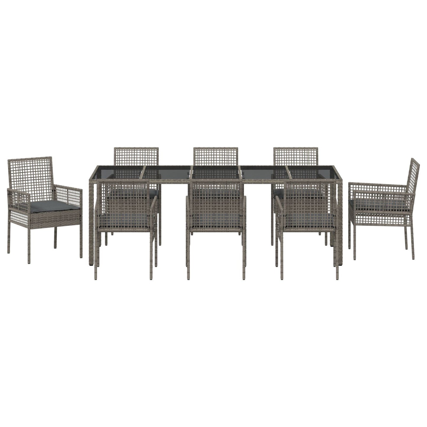 Tuin Eettafelset Van 9 Stuks Met Kussens Grijs Poly Rattan