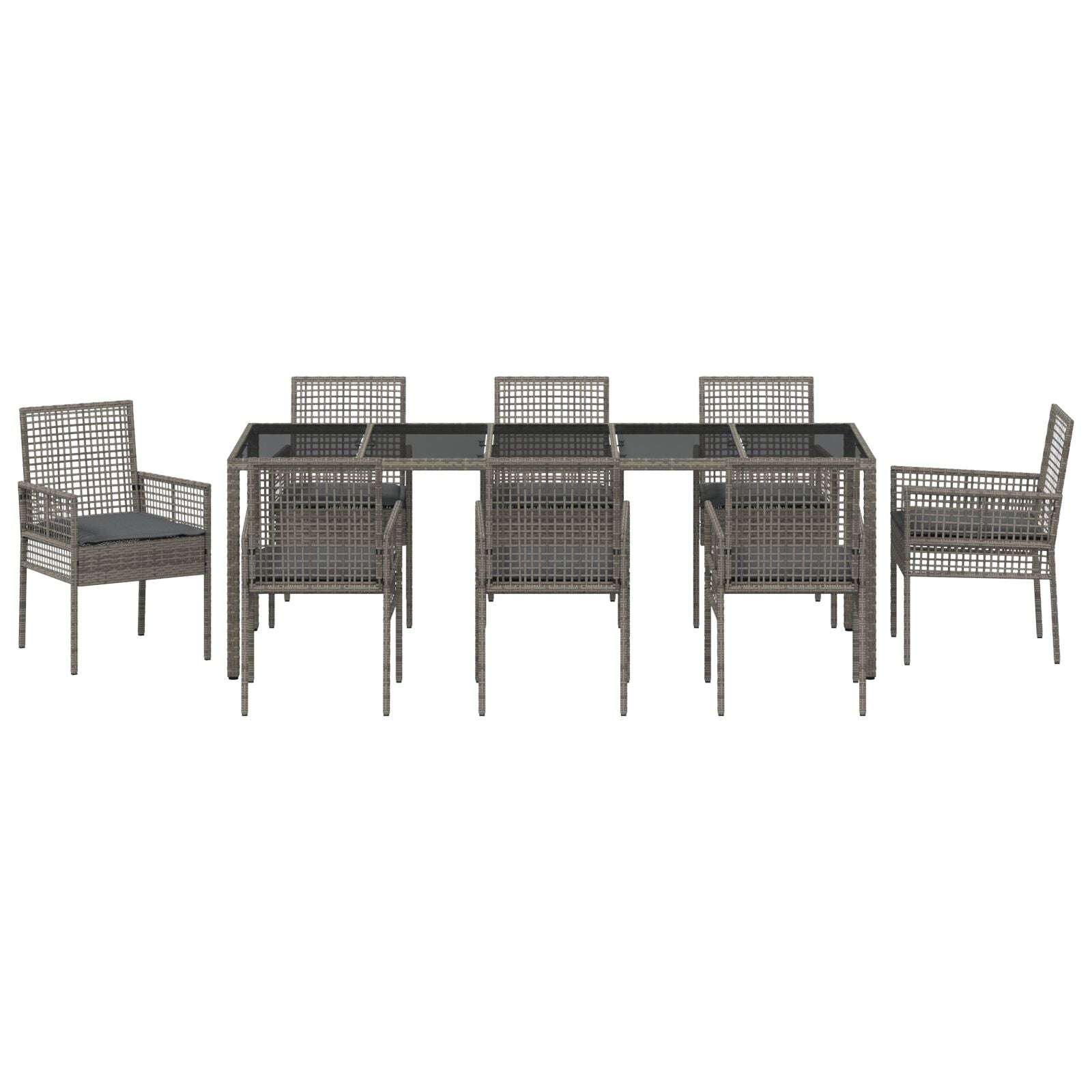 Tuin Eettafelset Van 9 Stuks Met Kussens Grijs Poly Rattan