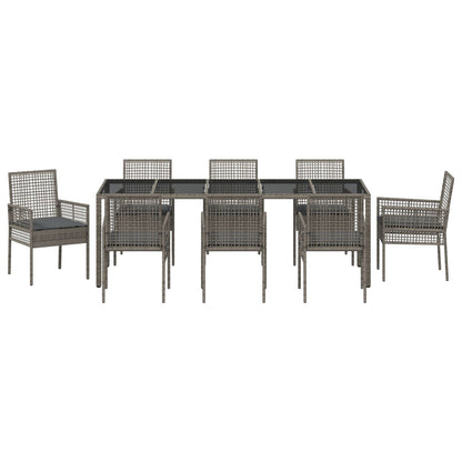 Tuin Eettafelset Van 9 Stuks Met Kussens Grijs Poly Rattan