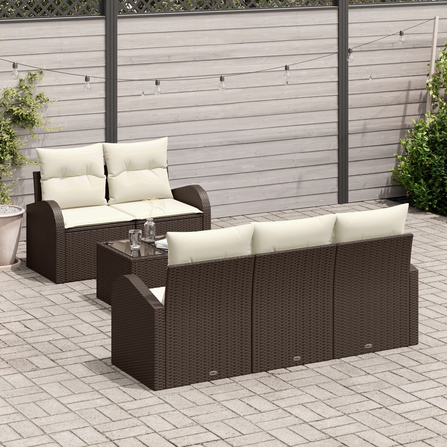 6 Delige Tuinbank Set Met Kussens Bruin Poly Rattan