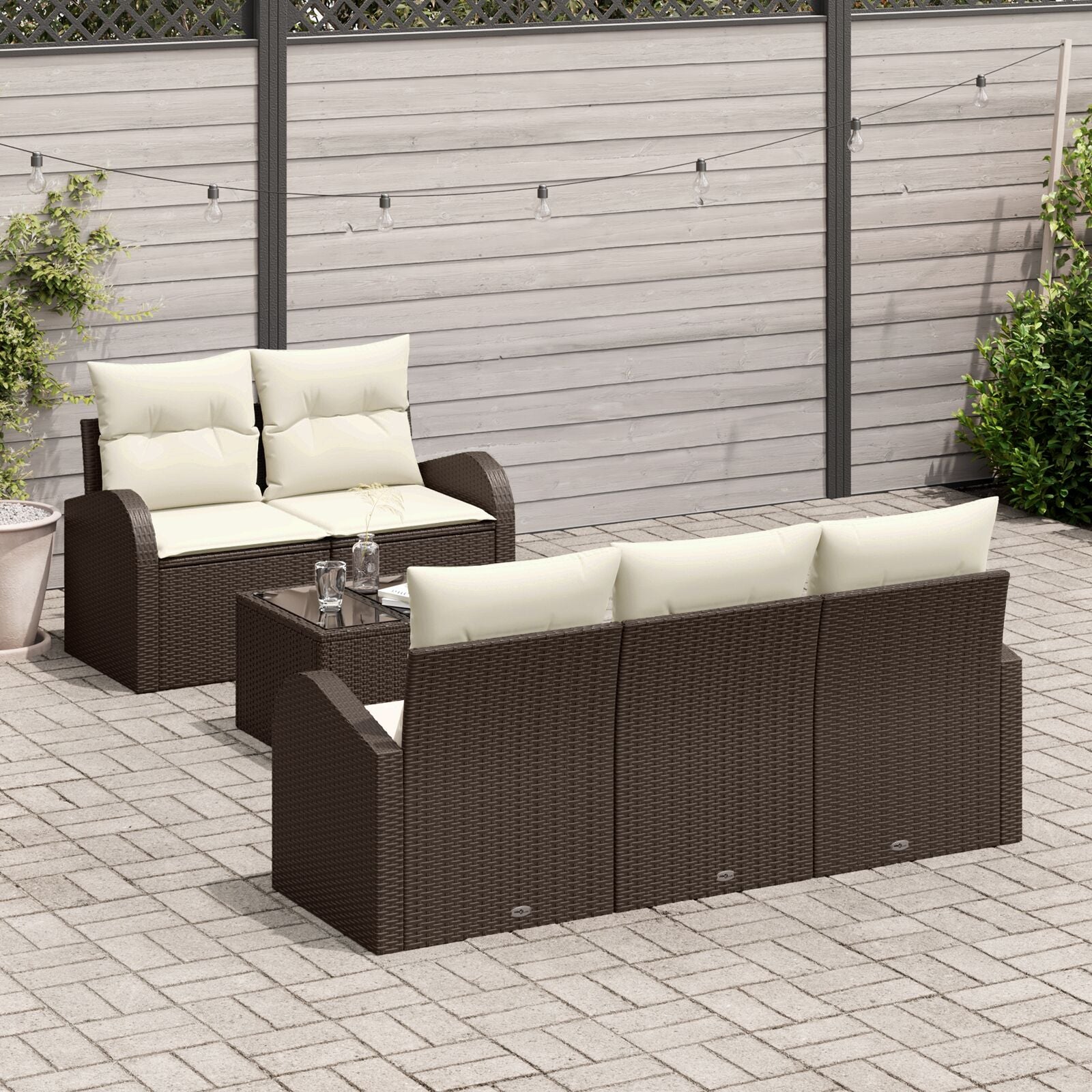 6 Delige Tuinbank Set Met Kussens Bruin Poly Rattan
