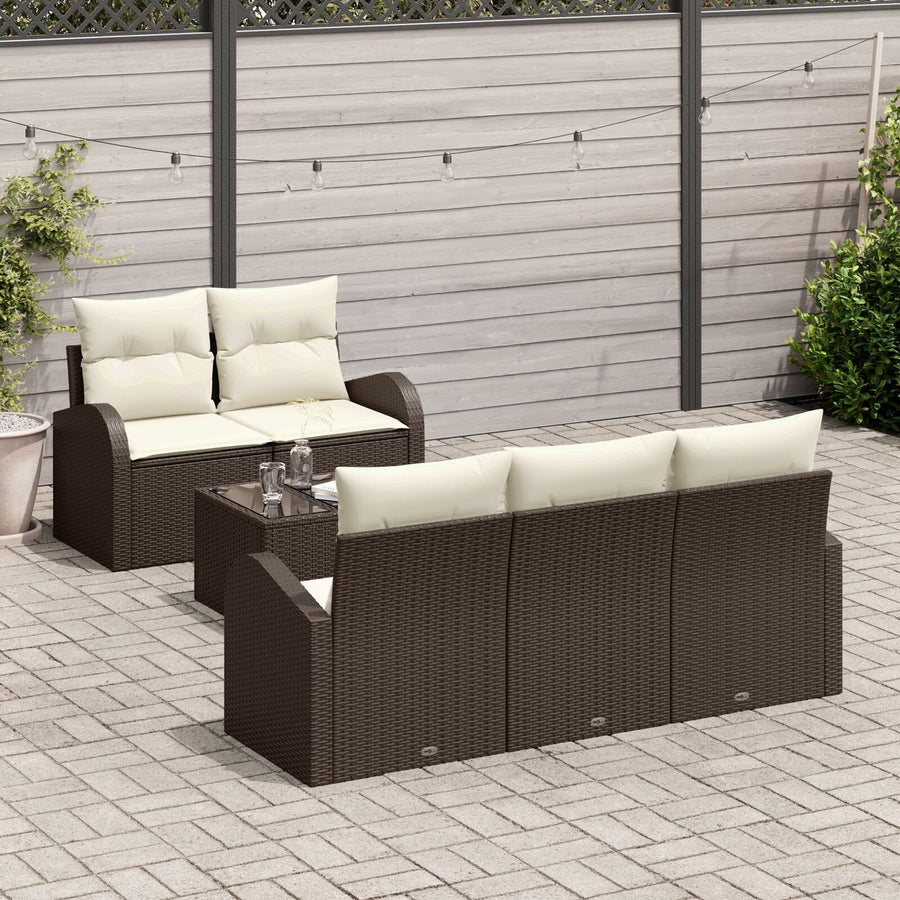 6 Delige Tuinbank Set Met Kussens Bruin Poly Rattan