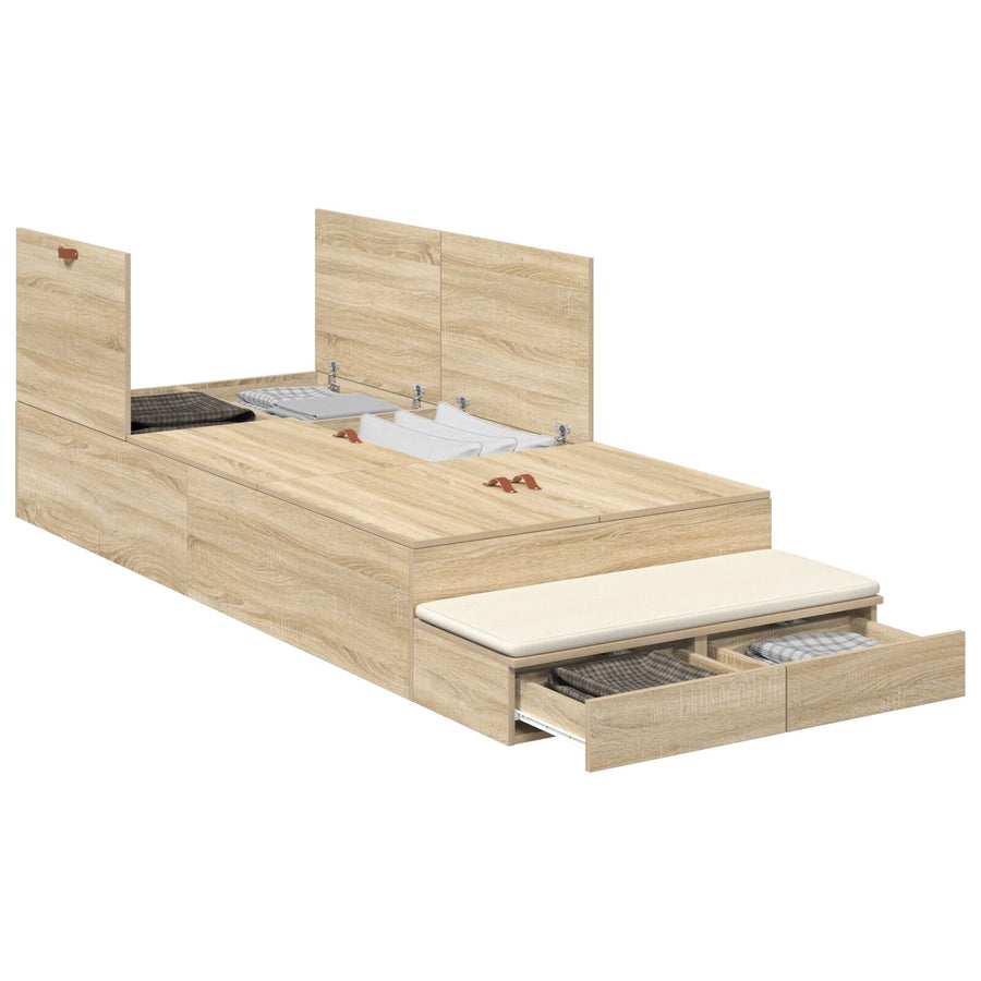 Opbergbedframe Sonoma Eiken Bewerkt Hout 236,5 X 100 X 31,5 Cm Artisanaal Eiken