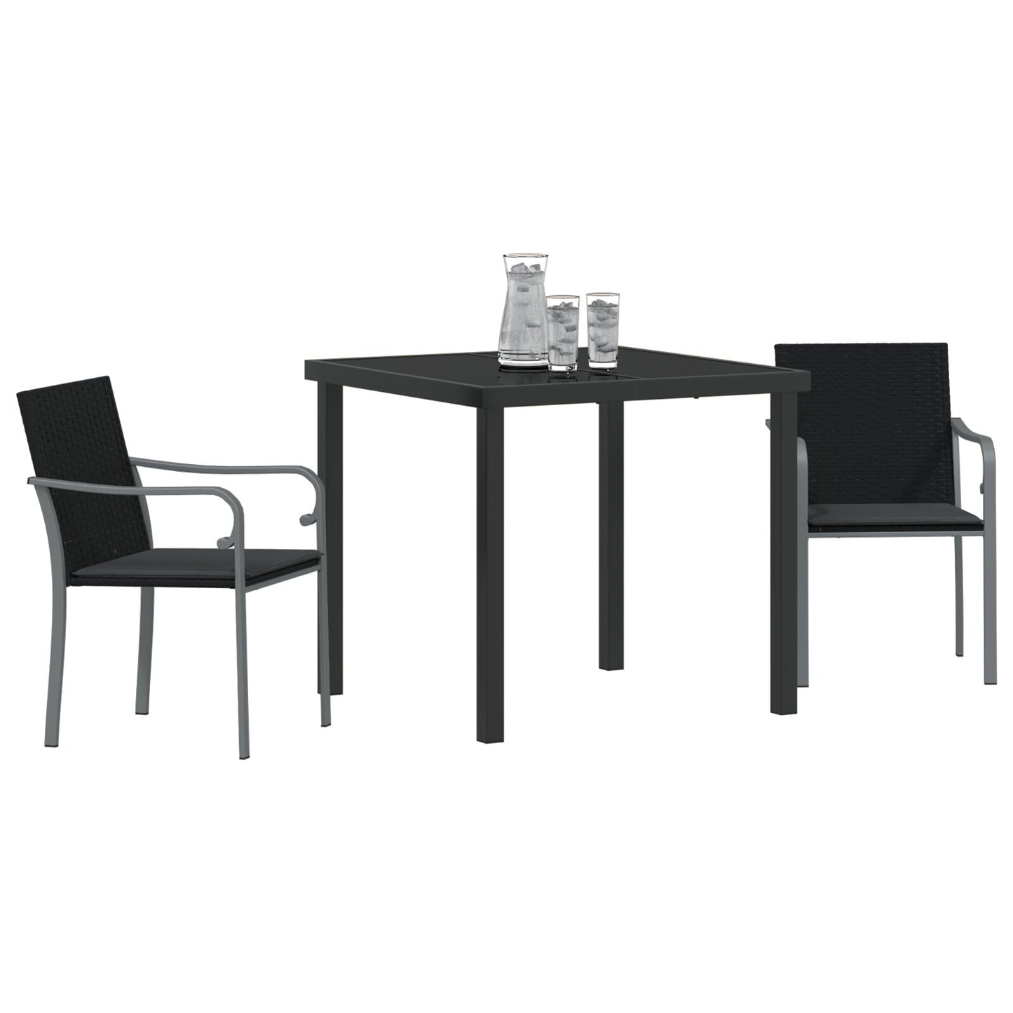 3-Delige Tuin Eettafelset Met Kussens - Poly Rattan 2-Zitter Zwart 80 cm