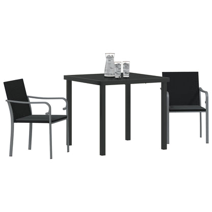 3-Delige Tuin Eettafelset Met Kussens - Poly Rattan 2-Zitter Zwart 80 cm