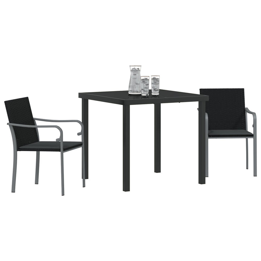 3-Delige Tuin Eettafelset Met Kussens - Poly Rattan 2-Zitter Zwart 80 cm