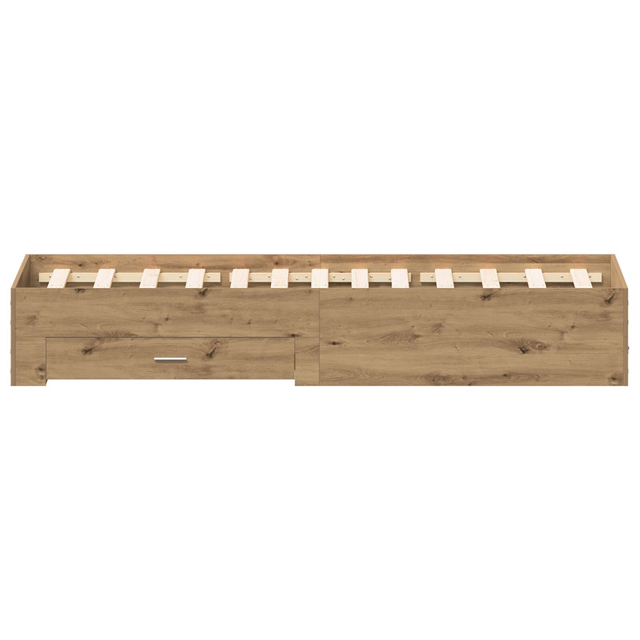 Bedframe Met Lades Artisan Eiken 120X200 Cm Bewerkt Hout Ambachtelijk Eiken
