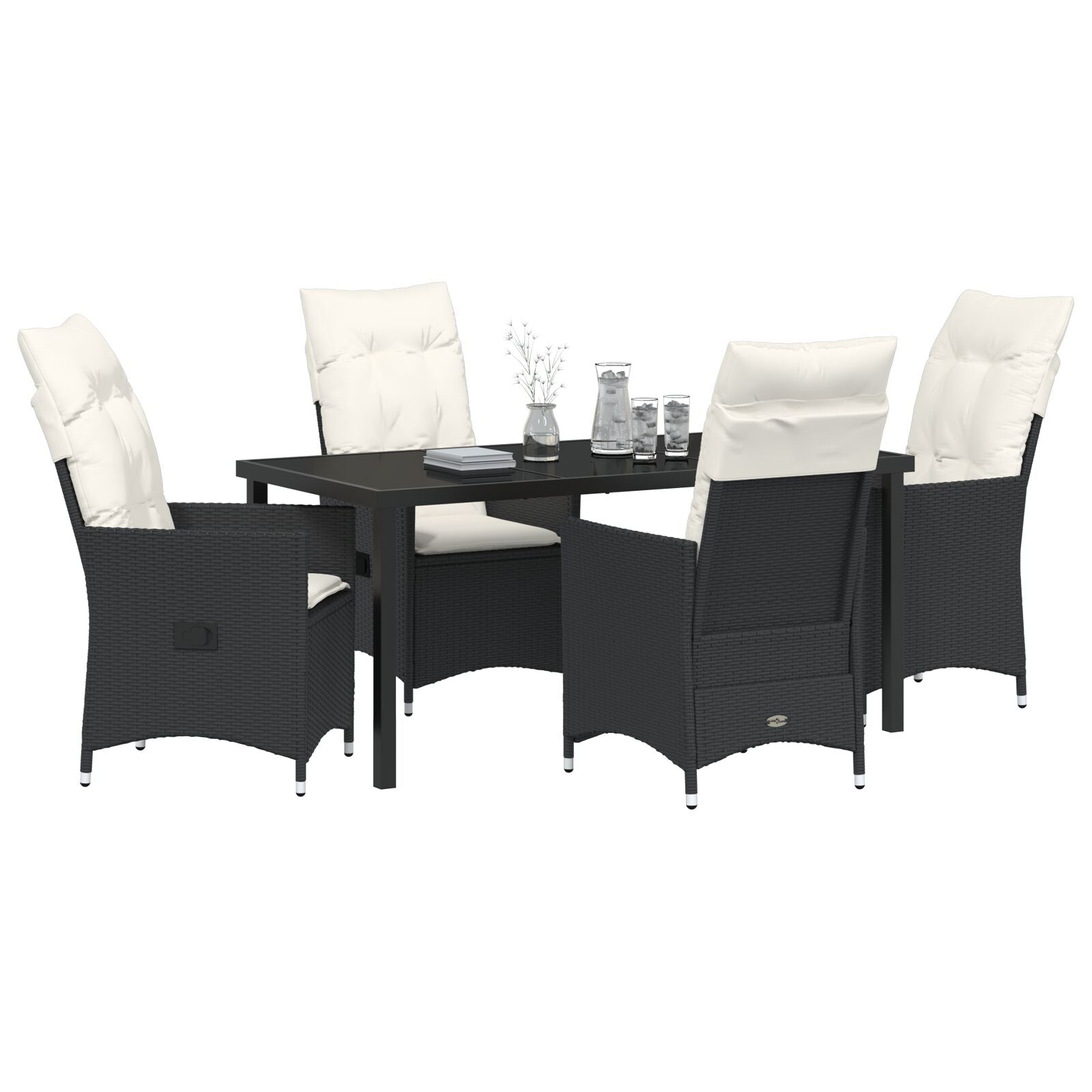 5-Delig Tuin Eetset Met Kussens Zwart Poly Rattan
