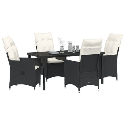 5-Delig Tuin Eetset Met Kussens Zwart Poly Rattan