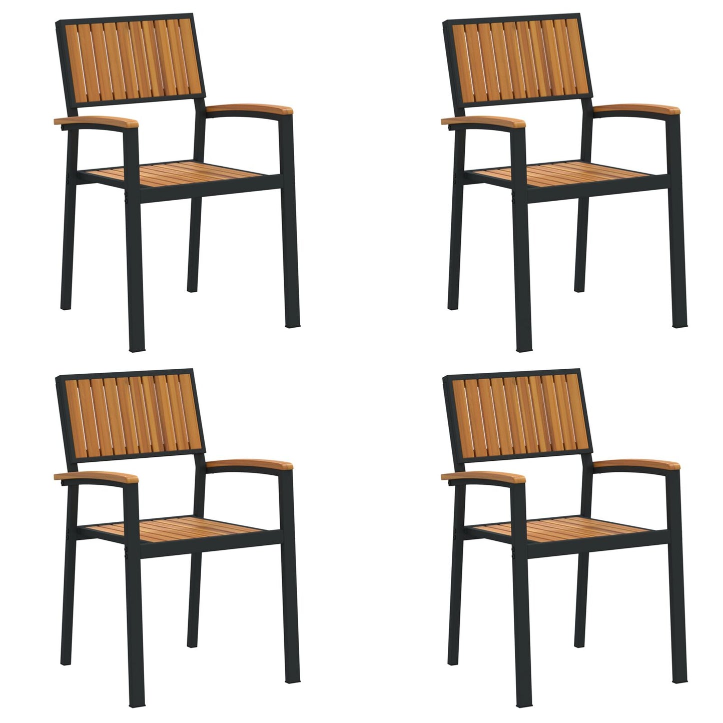 Tuinstoelen 4 Stuks Stapelbaar Massief Acaciahout & Metaal Natuur en zwart