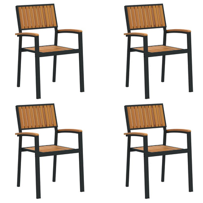 Tuinstoelen 4 Stuks Stapelbaar Massief Acaciahout & Metaal Natuur en zwart