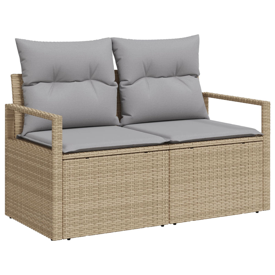 2-Zits Tuinsofa Met Kussens Poly Rattan Beige en Grijs zonder opslag