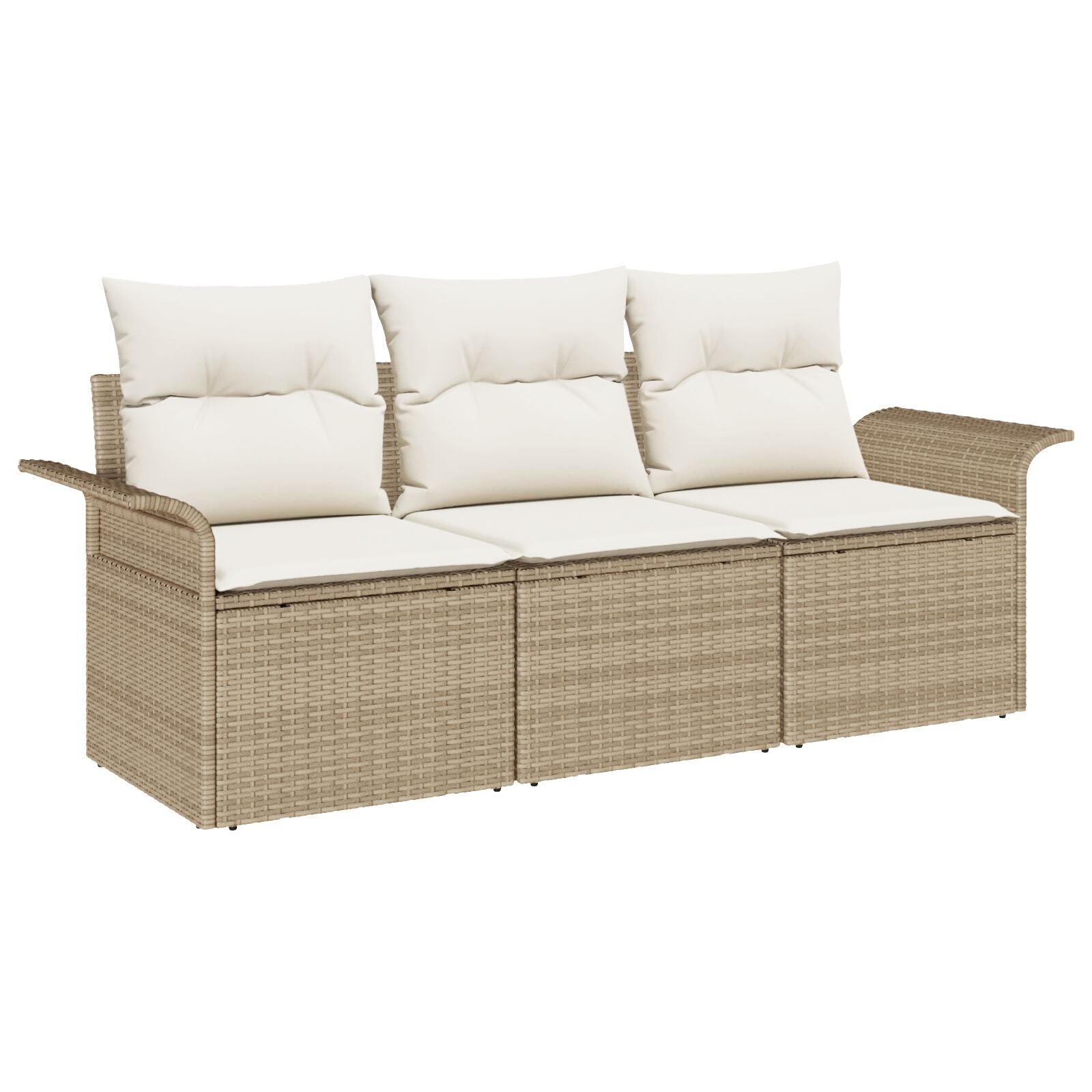3-Delige Tuin Sofa Set Met Kussens Beige Poly Rattan, 2-Persoons Tuin Sofa Met Opbergruimte & Kussens Beige Poly Rattan Gegalvaniseerd Staal