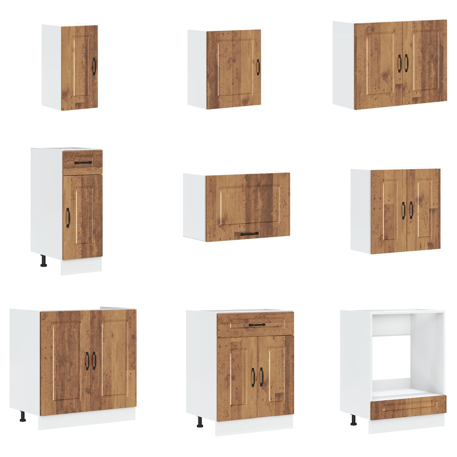 Keuken Kabinet 'Kalmar' Met Dubbele Wasbakken Oud Hout Gefabriceerd Hout Oude hout