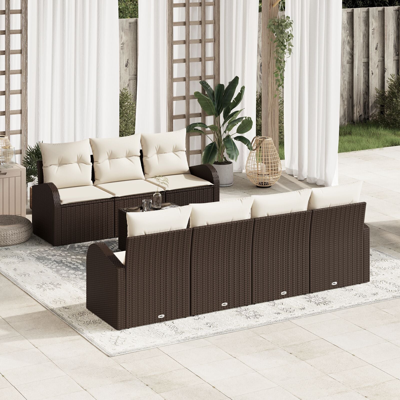 8-Delige Tuin Sofa Set Met Kussens Bruin Poly Rattan