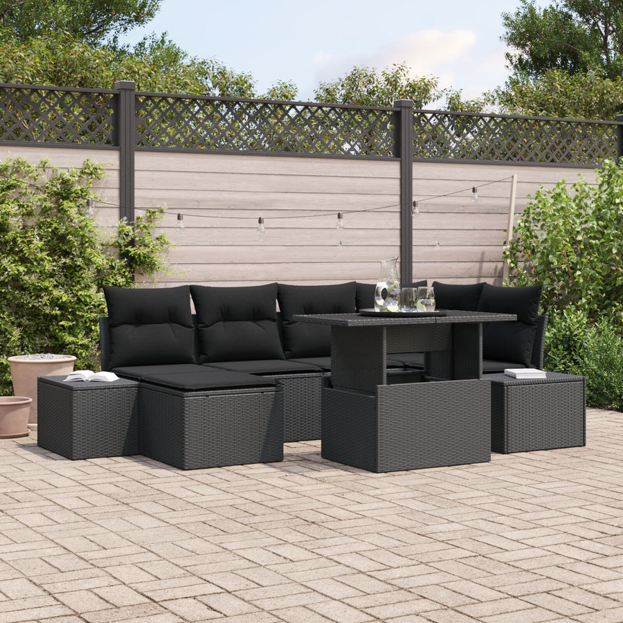 Tuinbank Set Set Van 7 Zwart Rattan, Polyester Tuin Hoekbank