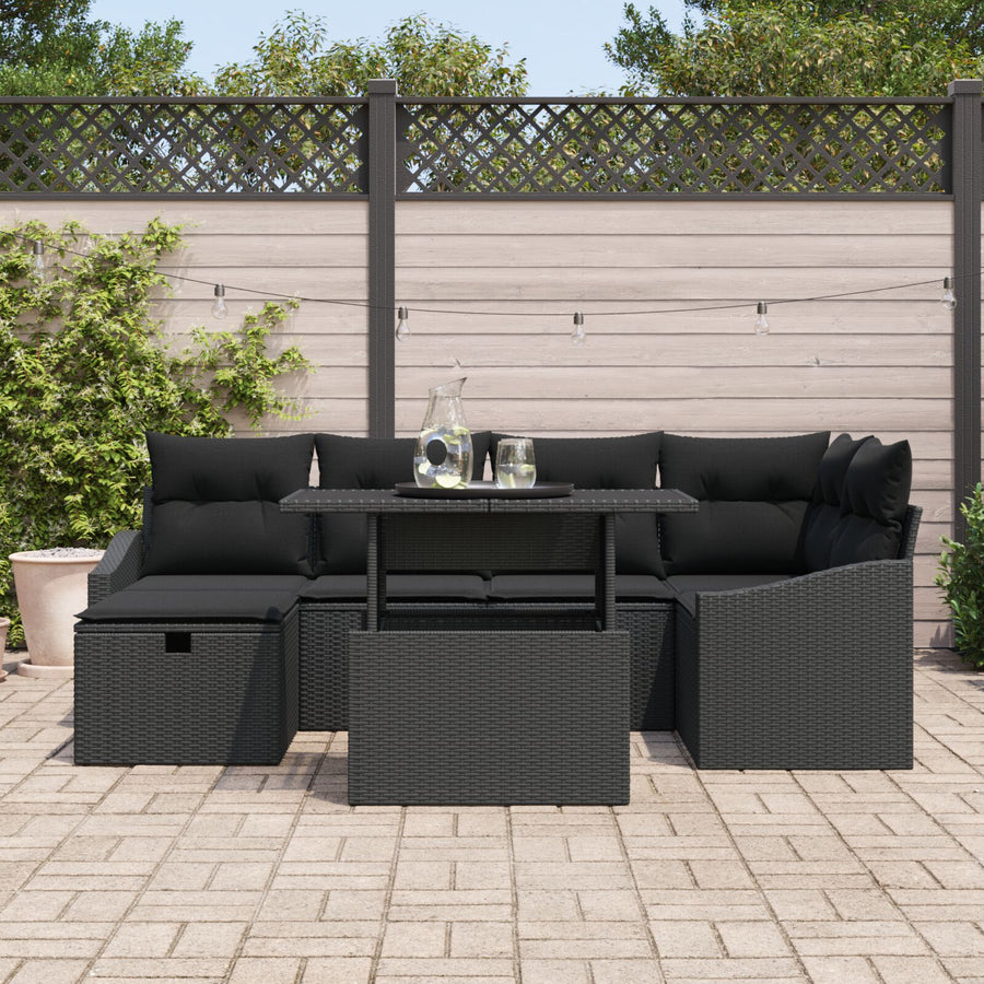 7-Delige Tuin Sofa Set Met Kussens Zwart Poly Rattan Wit