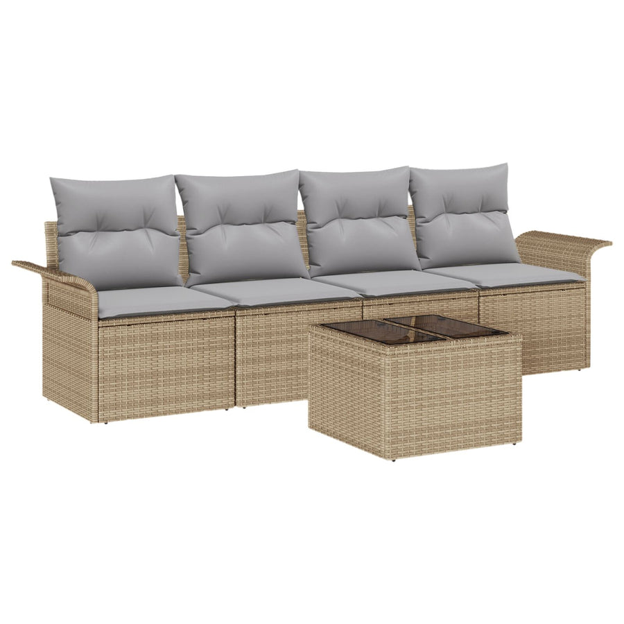 5-Delige Tuinbank Set Met Kussens Beige Poly Rattan