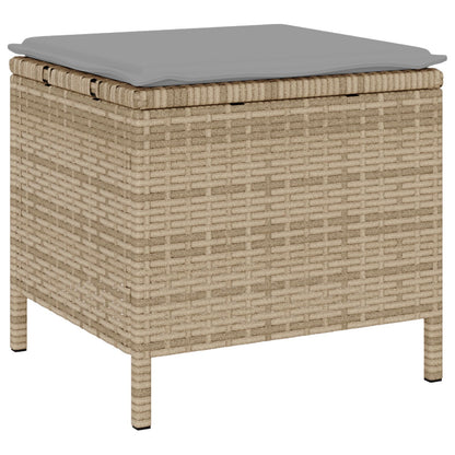 4 Delige Tuin Eettafelset Met Kussens Poly Rattan Acacia 110 cm Beige en grijs 3 krukken