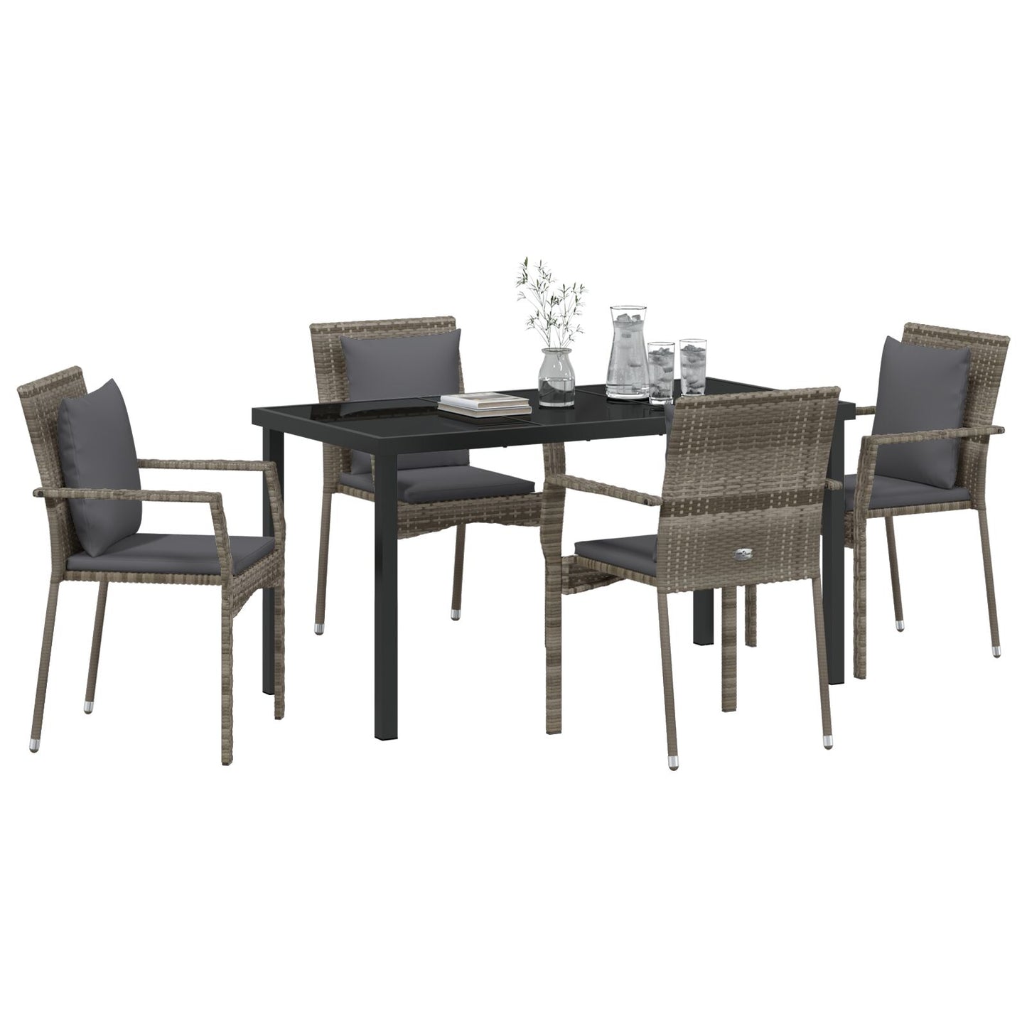5-Delig Tuindining Set Met Kussens Grijs Poly Rattan