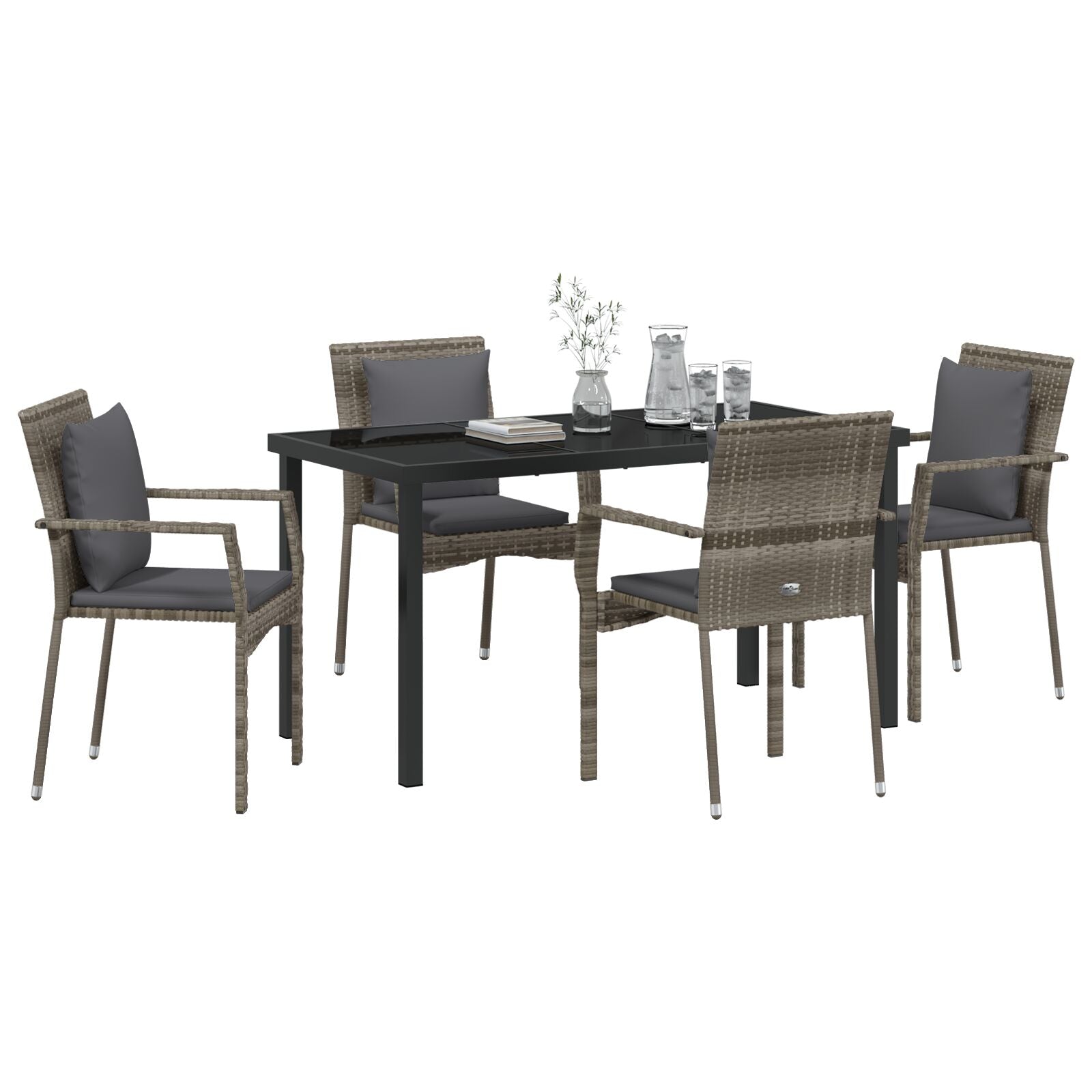 5-Delig Tuindining Set Met Kussens Grijs Poly Rattan