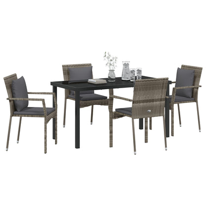 5-Delig Tuindining Set Met Kussens Grijs Poly Rattan