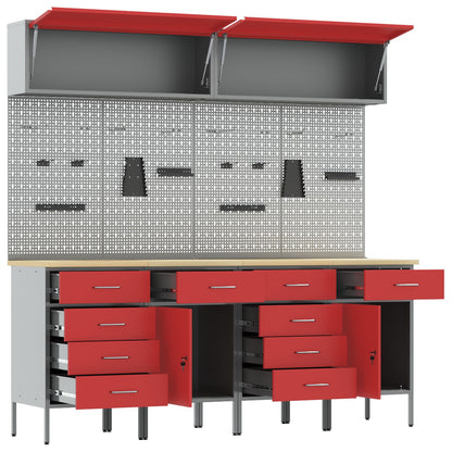 10-Delige Werkkast En Pegboard Set Mdf En Metaal 4x (2x84/2x85 cm) Rood 4x kast + 4x pegboard + 2x kast met deur