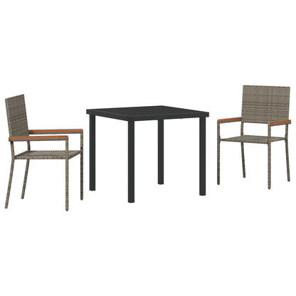 3-Delige Tuin Eetset Grijs Poly Rattan