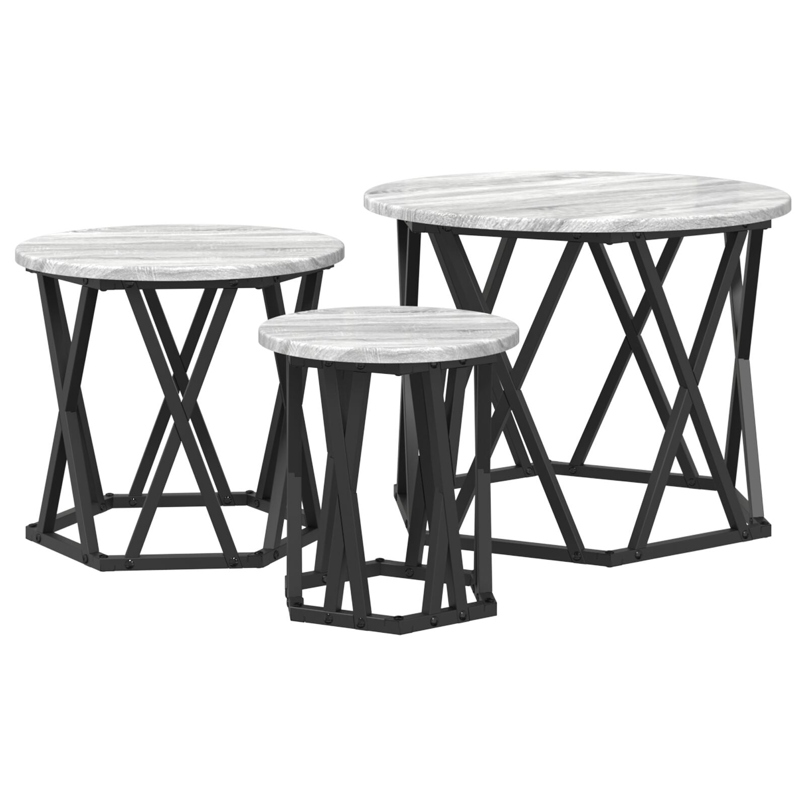 Nesting Bijzettafels 3 Pcs Bewerkt Hout Grijze sonoma