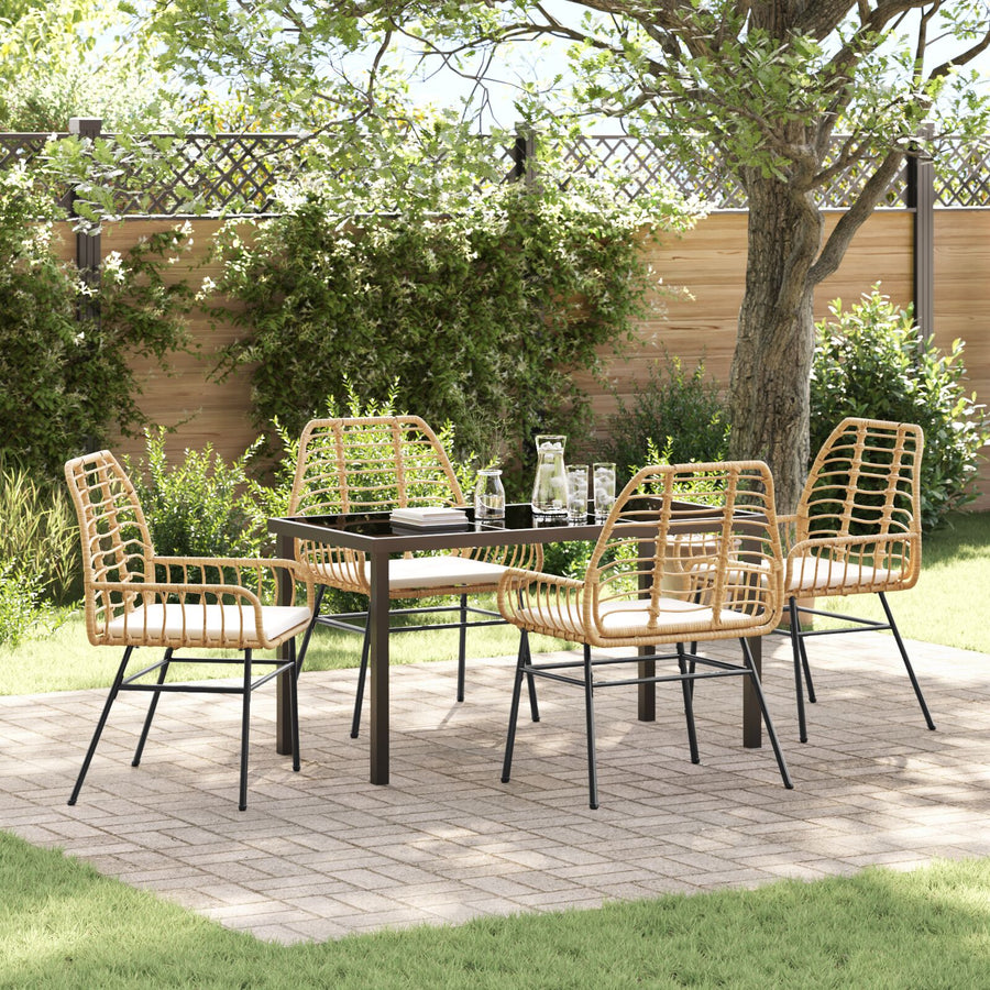 5-Delige Tuin Eetset Met Kussens Bruin Poly Rattan