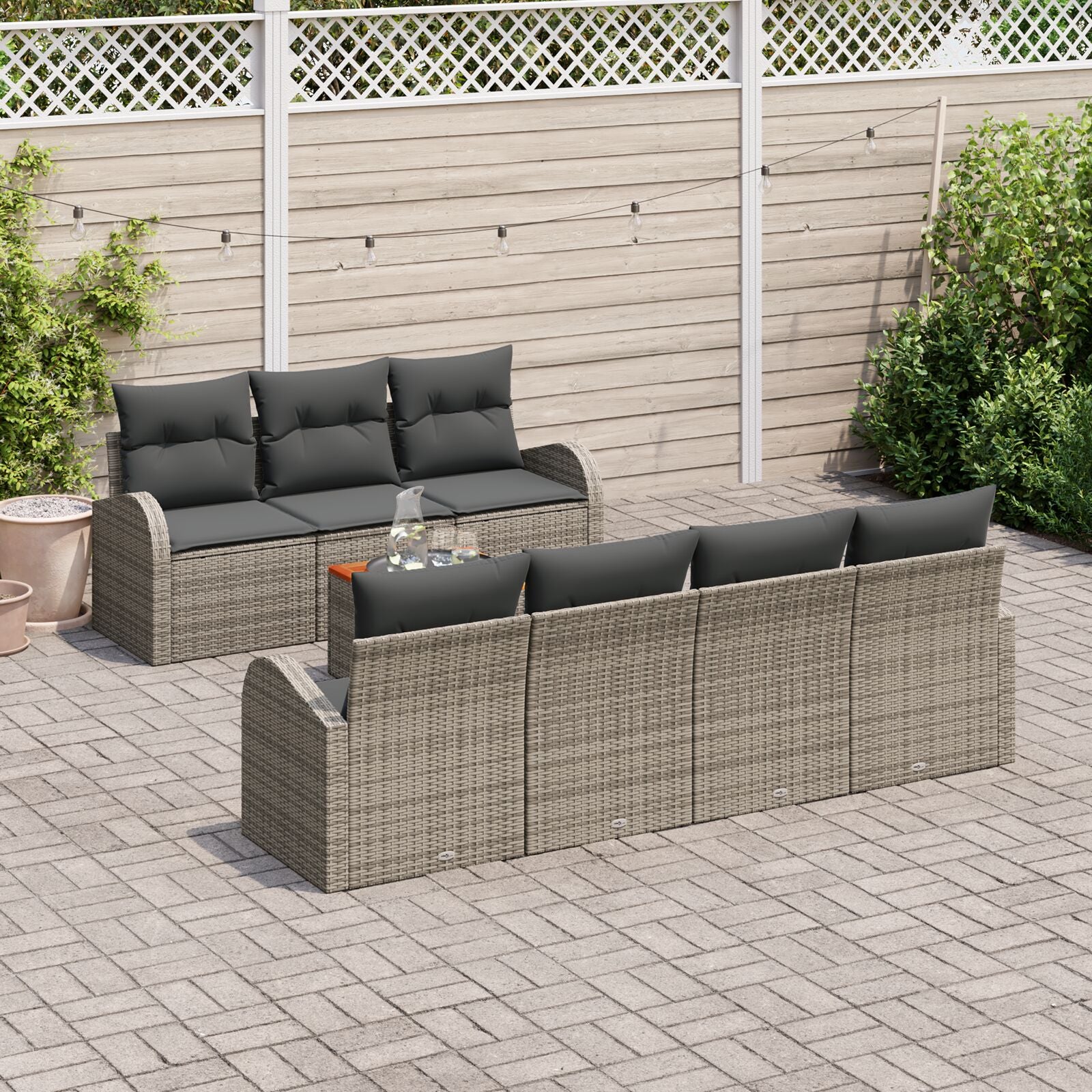 8-Delig Tuinbankstel Met Kussens Grijs Poly Rattan Acacia