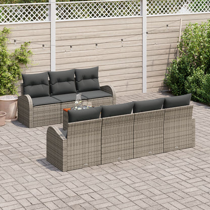8-Delig Tuinbankstel Met Kussens Grijs Poly Rattan Acacia