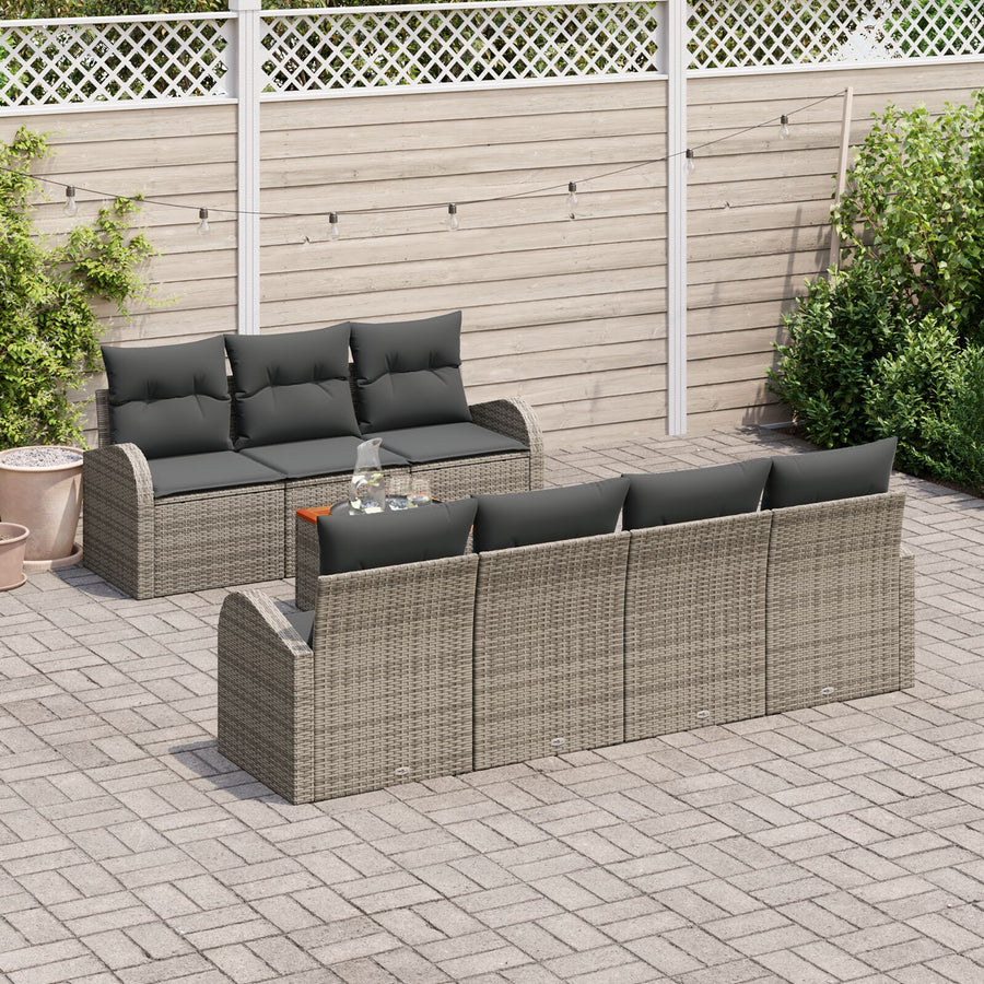 8-Delig Tuinbankstel Met Kussens Grijs Poly Rattan Acacia