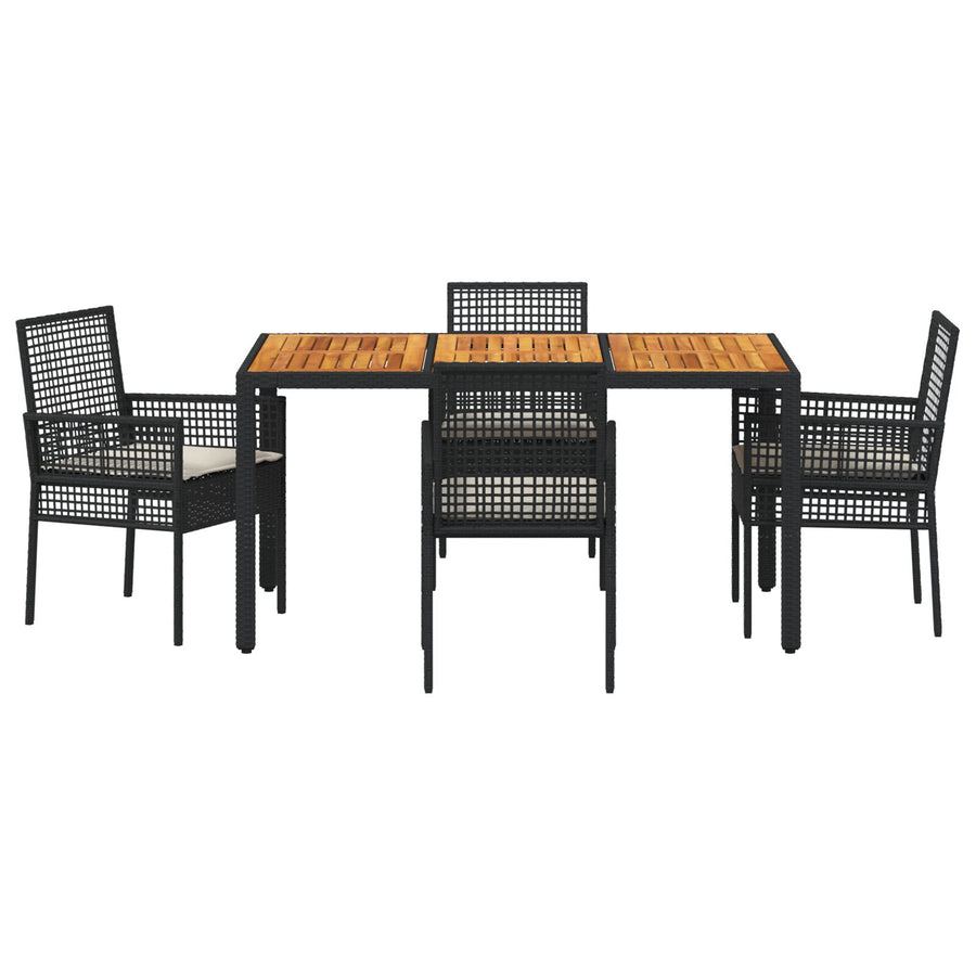 5-Delige Tuindining Set Met Kussens Zwart Poly Rattan
